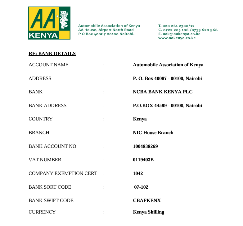 Bank Account Details